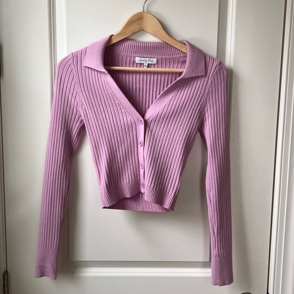 Cropped Lavender Knit Cardigan